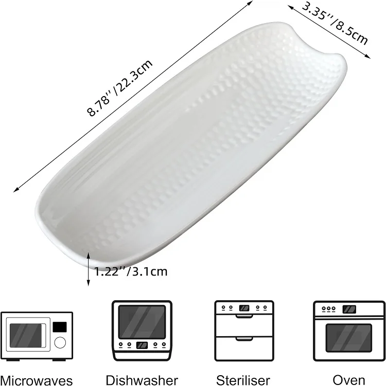 Ceramic Corn COB Holders White Porcelain Serving Tray Corn Dishes Set Non-Slip Bottom Microwave Dishwasher Oven Safe