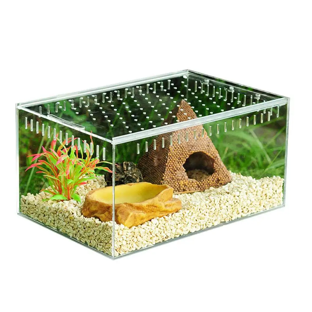 Reptile Breeding Box Acrylic Transparent Sliding Cover Reptile Tank Insect Spiders Tortoise Lizard Feeding Box Terrarium