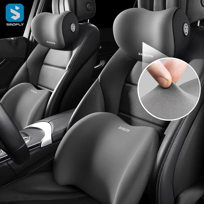 Memory Foam Back Support Pillow Lumbar Support Pillow for Car Car Headrest Kit Seat Neck Car Pillow Box Black Neck Cushion