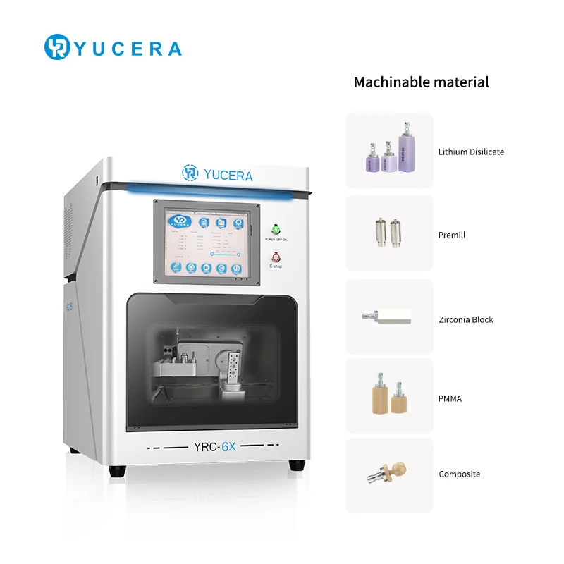 Yucera 6X Cadcam Dental Wet Milling Machine Cnc 5axis Equipment for Lithium Disilicate and Titanium Columns