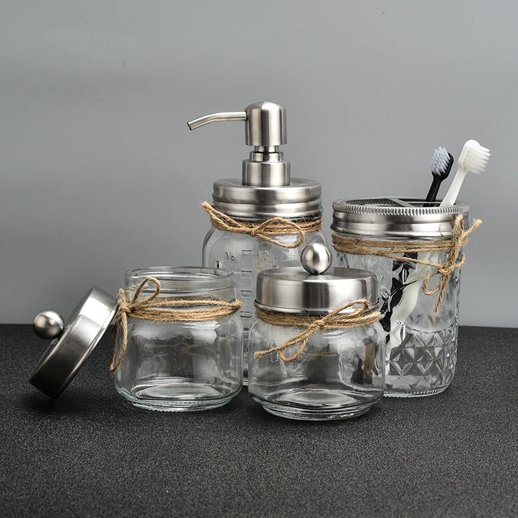 Amazon Hot Sale Glass Mason Jar Bathroom Accessory Set