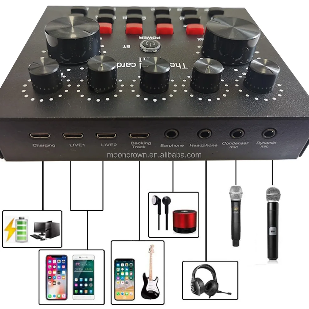 V8 soundcard audio interface Professional studio recording equipment  karaoke live stream usb audio v8 sound card