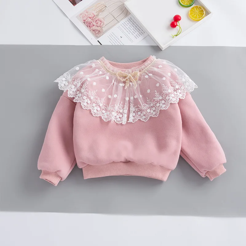 Hao Baby Winter New Girl Fall Korean Girls Velvet Sweater Lace Collar Coat Baby Girls Outfit