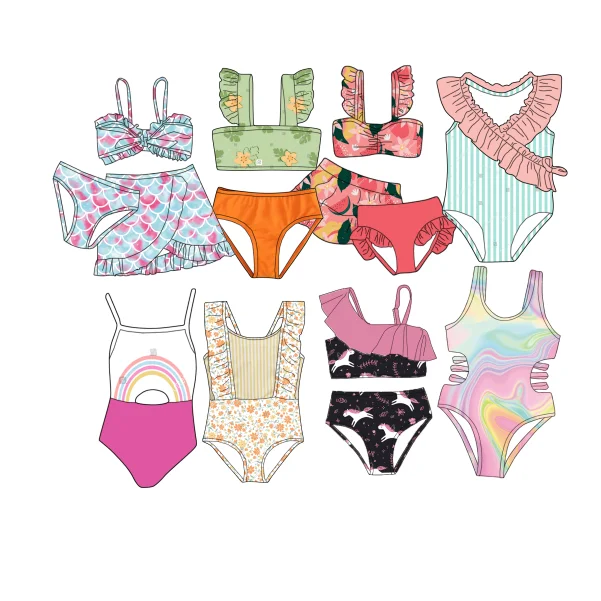 Оптовая продажа, новые детские купальники и пляжная одежда для девочек, купальные бикини, 2 костюма, купальники, быстросохнущие и дышащие