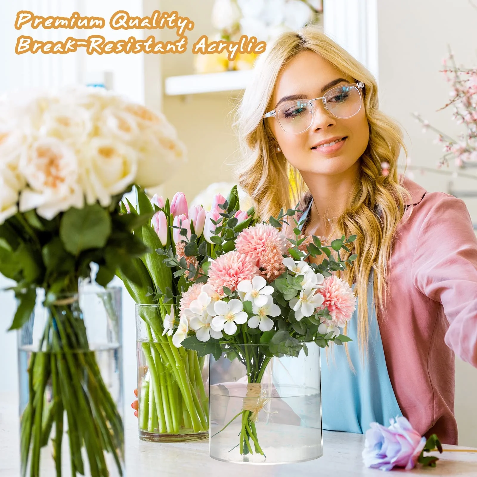 Custom Wholesale Cylinder Clear Decorative Wedding Birthday Party Home Office Artistic Acrylic Decorative Flower Vase