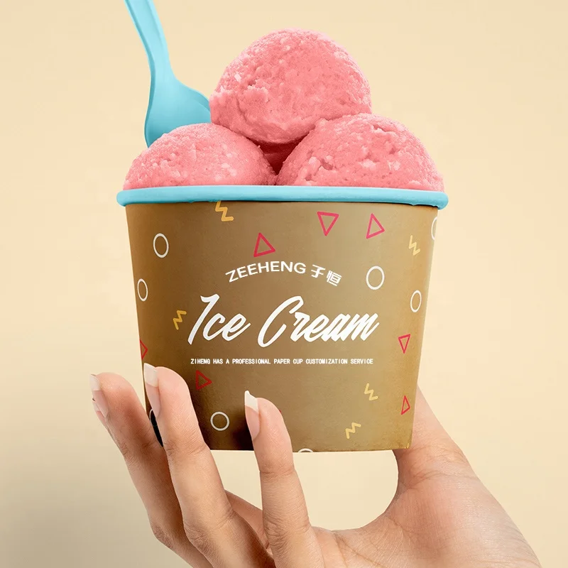 Recycled 120ml 250ml icecream paper cup custom printed 4oz 8oz disposable ice cream paper cups with lid