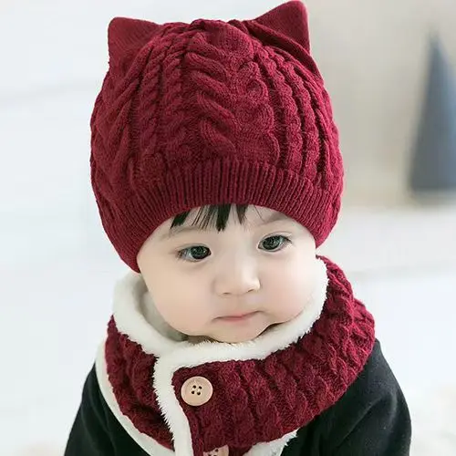 Syh1052 Winter baby hats scarves 2 pcs set baby Knitted Caps Woolen Warm Thickened Girl Hat