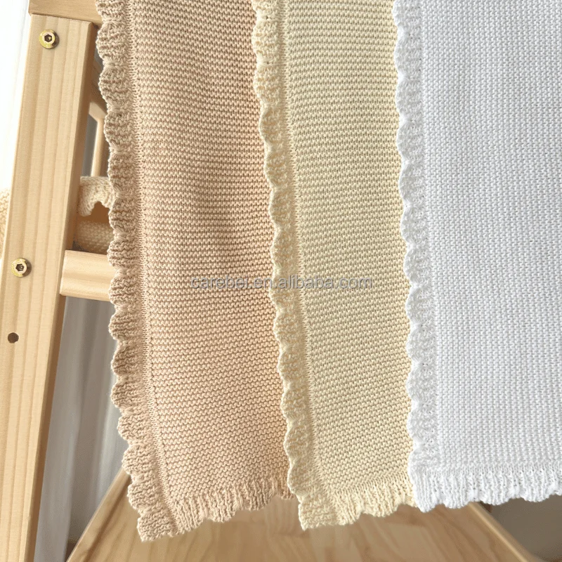 Heirloom Scallop Knit Blanket Oatmeal Fleck Expectant Parent Gift Fringe Swaddles Fitted Baby Boy Personalized Name Blankets