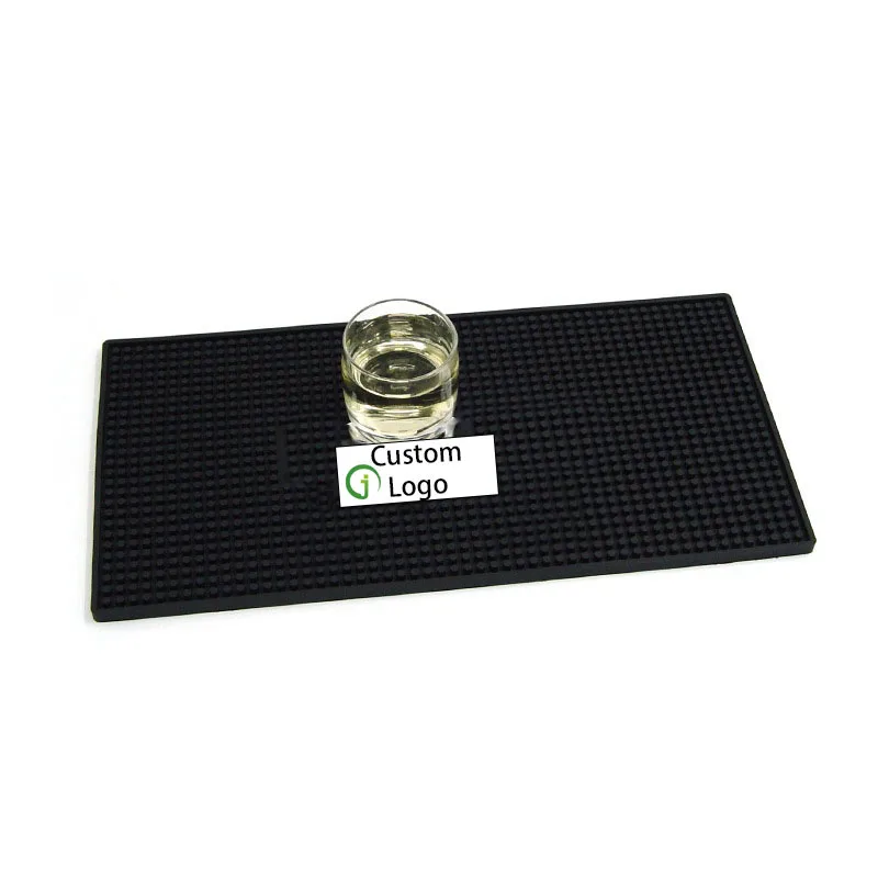 OEM Custom Anti-Slip Spill Mat Square Soft PVC Silicone Rubber Bar Accessory for Drinks Beer Cocktails Wine