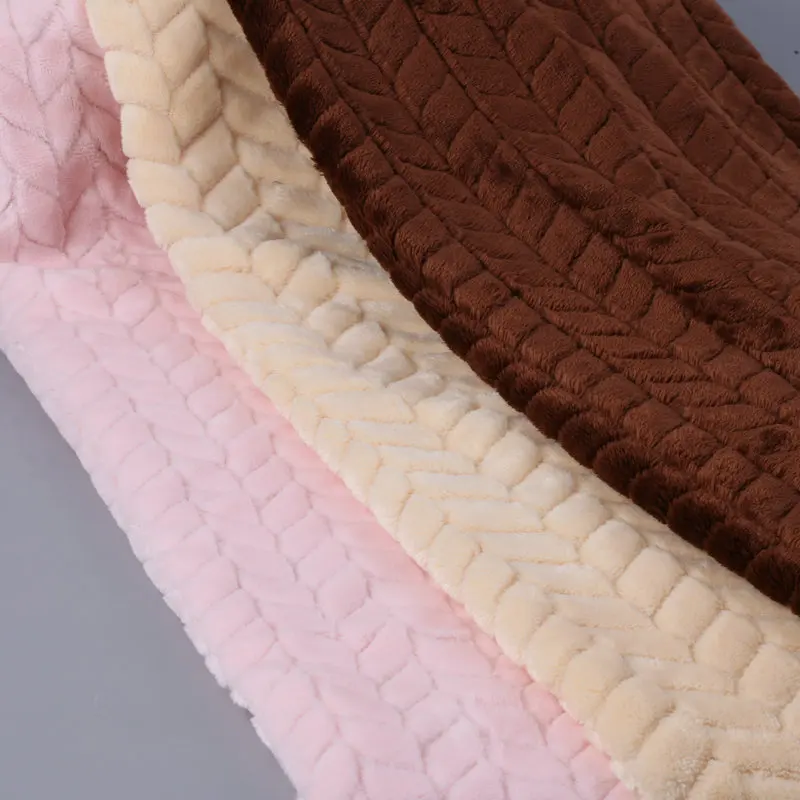 Jacquard Flannel Fleece Fabric Pure Color Strip Drawing Offset Printing Home Autumn Winter Home Toys Knitted Fabric