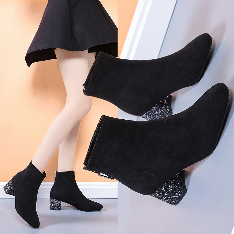 2022 women ankle boots high heel winter microfiber boots for women