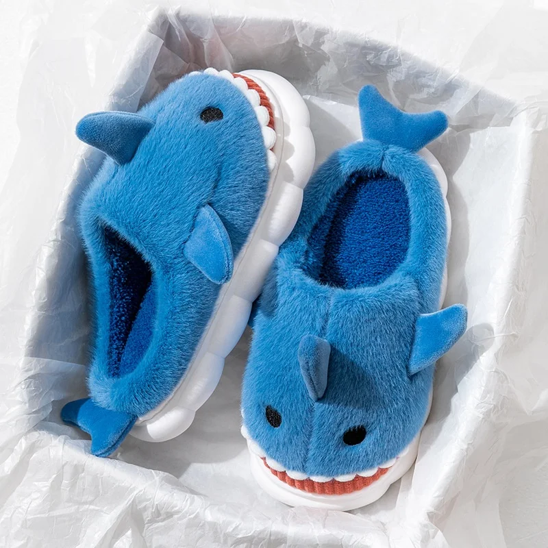Cartoon Animal Shark cotton Slippers Winter Indoor and holiday gifts girs slip resistant warm Kids shoes of Wholesale and retail