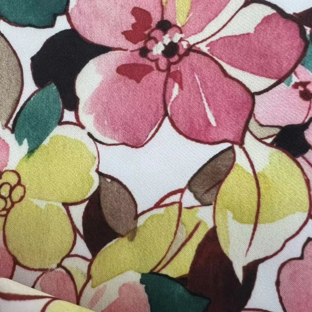 latest big florals Designs dresses fabric twill woven 100%Terylene polyester faux acetate satin printed Fabrics For bags suits