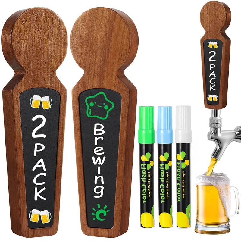 DIY Wooden Chalkboard Tap Handles Beer Tower Brewery Craft Beer Faucet Handle with Liquid Chalk Markers for Bar Restaurant