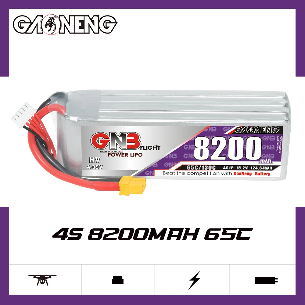 GNB GAONENG LiHV 8200 мАч 4S 15 2 В 65C 130C XT60 RC LiPo батарея гоночный автомобиль Дрон лодка FPV UAV DIY модели высокого напряжения