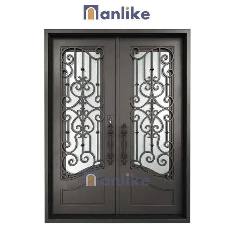 Anlike American Villa Luxury Main Double Entry Safety Cast French Exterior Wrought Iron Sheet Doors Price