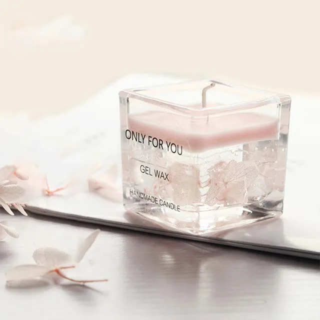 Best Selling 5.2*5.2cm Transparent Glass Cylindrical Gel Wax Rose Scented Custom Gift Box Scented Candles with Logo