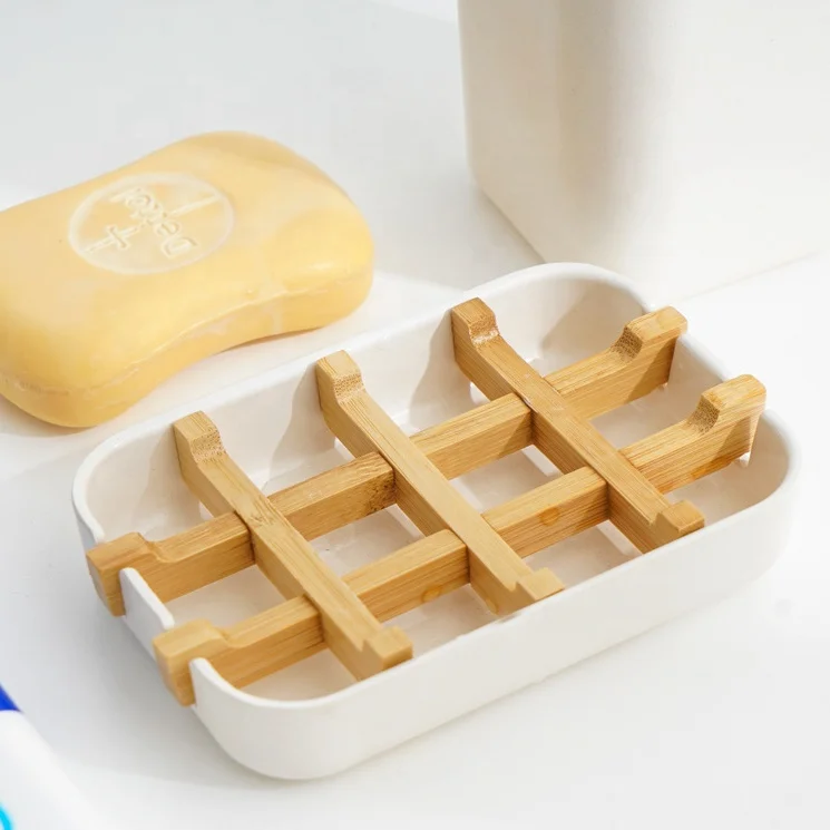 No plastic 100% compostable bamboo fiber soap dishes soap tray bamboo bath ware with retail package