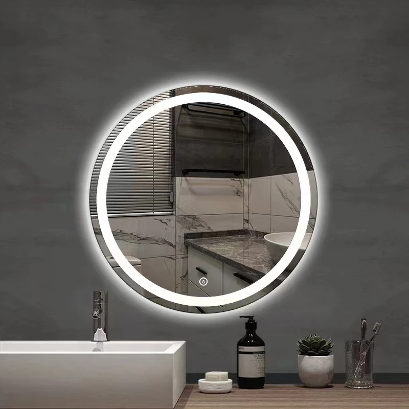 Waterproof Bright Light Color Change HD 5mm Glass LED Modern Bathroom  Mirror Round Smart LED Light Touch Screen Smart Mirror
