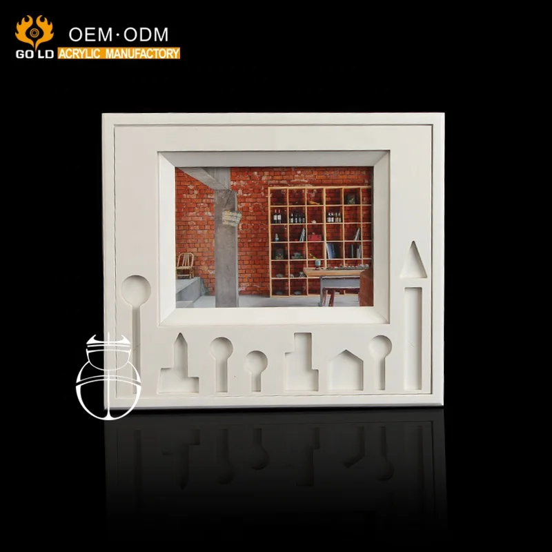 Custom White Carving Acrylic Magnetic Photo Frame For Table Top