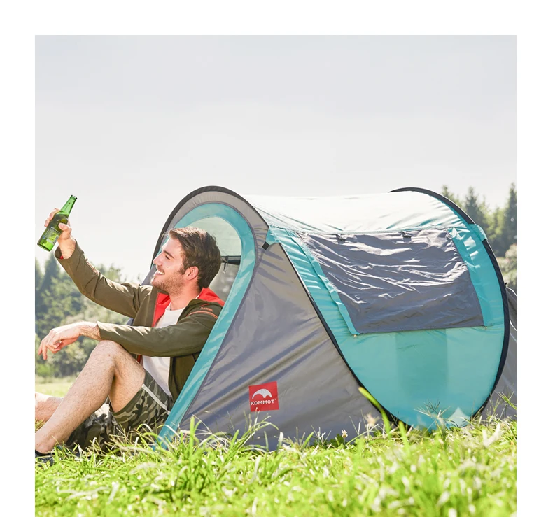 Kommot Pop Up Tent for Camping 3/4 Person Easy Setup Beach Tent Ventilated Mesh Windows Waterproof Sun Shelter