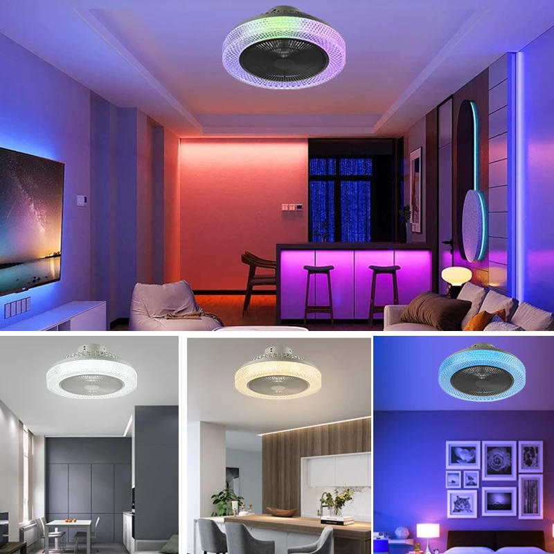 Smart RGB Ceiling Fan with Light Dimmable Color Light For Bedroom Living Room Apartment LED Fan Chandelier with Remote