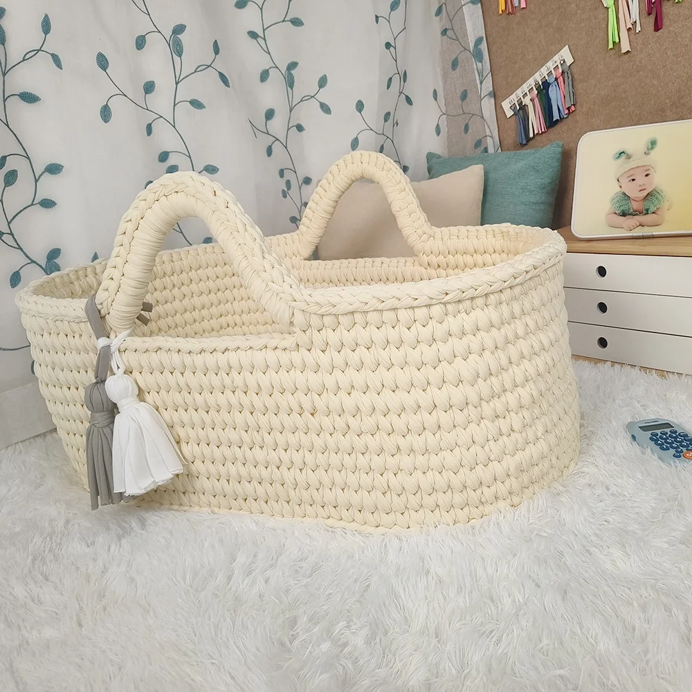 Baby Changing Basket with Extra Travel Diaper pad Cotton Rope Moses Basket, Changing Table Topper for Dresser