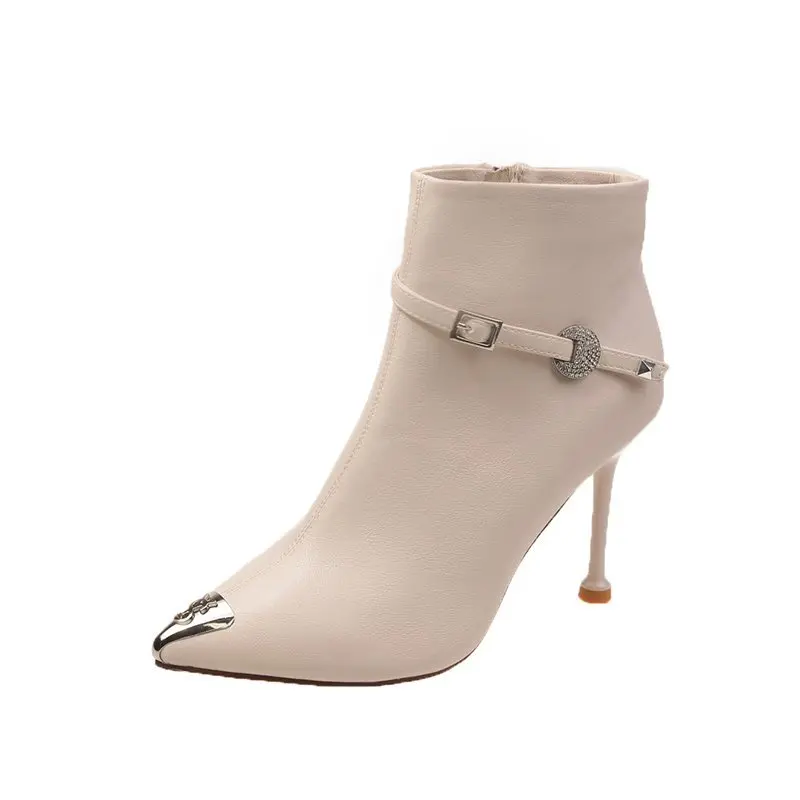 2021 Лидер продаж; Новинка; Женские ботинки с металлическим острым обувь на высоком каблуке; Каблук-шпилька; Короткие ботинки к любому стилю одежды; Повседневная женская обувь