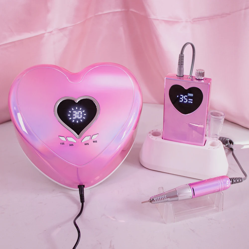 Magic Pink Heart Shape Nail Lamp Pro Cure 96W UV LED Nail Dryer with Shining Diamonds