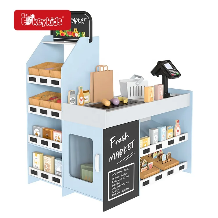 Kids Supermarket Set Role Play Wooden Superstore Shop Toys With Working Cashier W10A217
