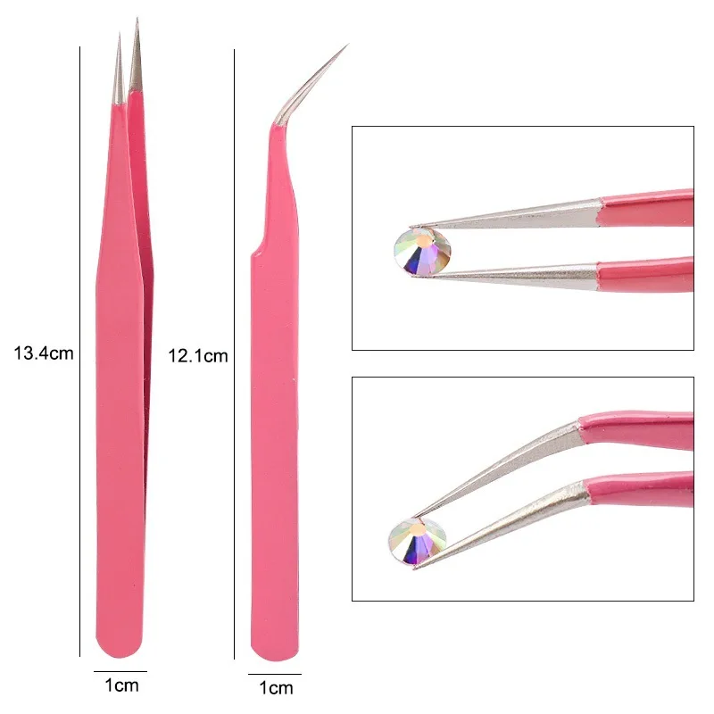 Amazon Hot Selling Stainless Steel Anti-static Straight Curved Tweezers Nail Art Rhinestones Stud Bead Tool Nail Clipper Set