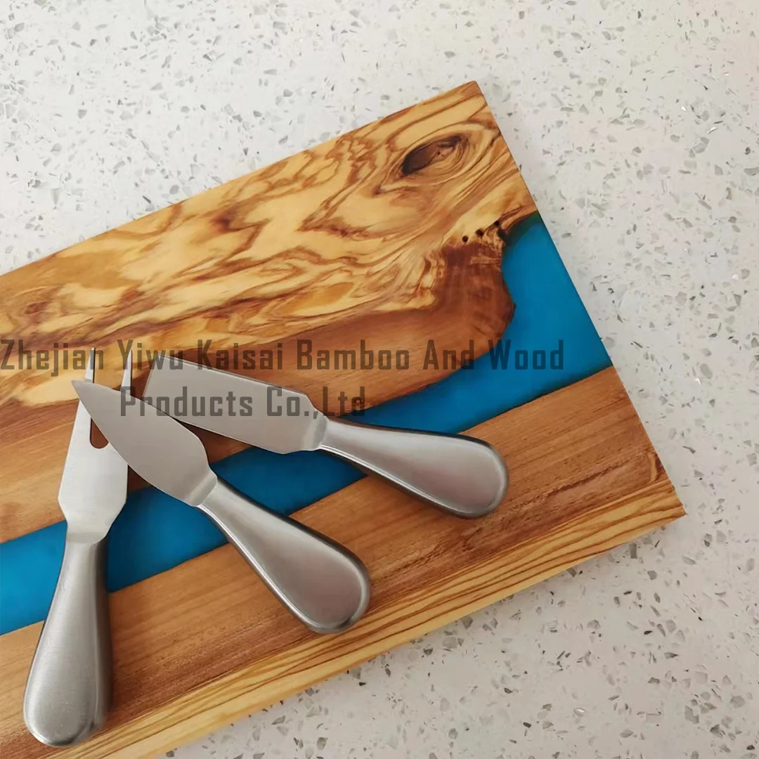 Olive wood cutting board, Olive Wood Resin Board with River of Blue Resin