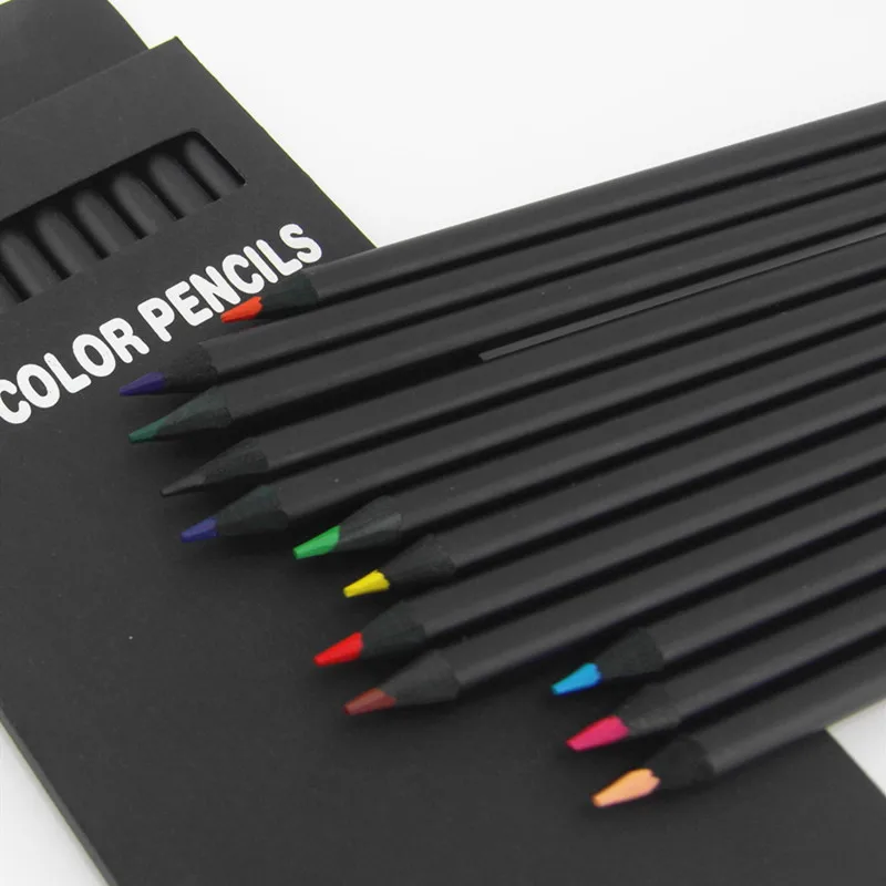 12 Pcs New High Quality Pencil Packaging 12 Different Colours Colored Pencils Kawaii School Black Wooden Pencils Fast Delivery