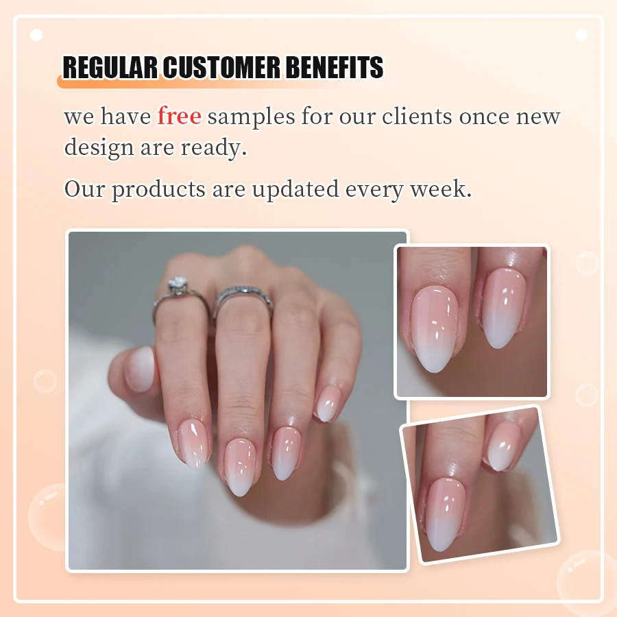 Gradient Almond Nails Ombre False Nails Press on Nails Faux Ongles Pink to White Natural with Graceful Full Cover Acrylic Finger