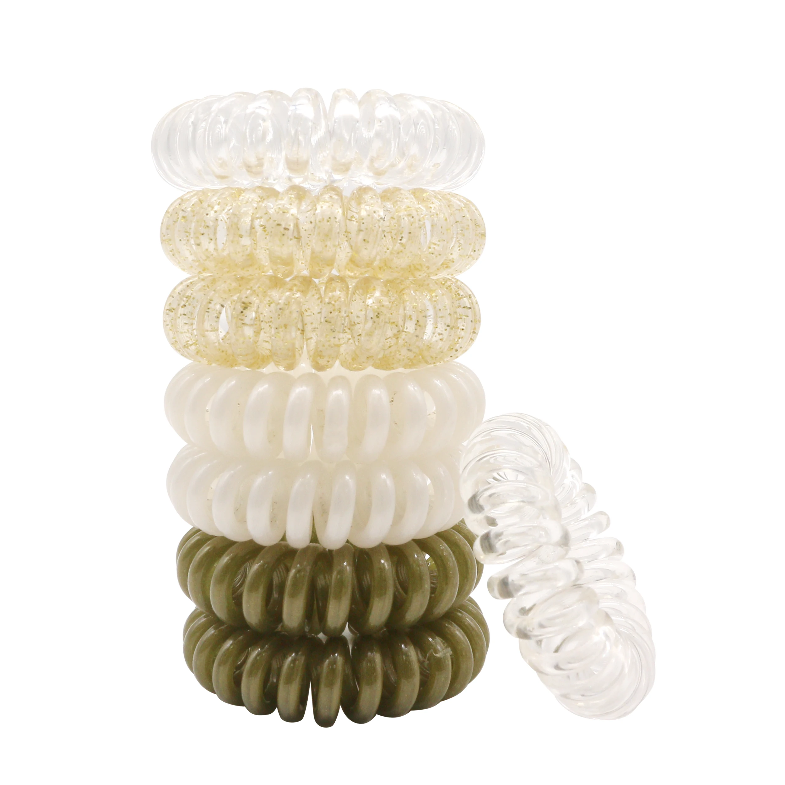 BSCI Audited Factory Lirong 3.5cm Mixed Colour 8pcs Recycled Plastic Cord Hair Tie coil hair ties Holder spiral hair ties