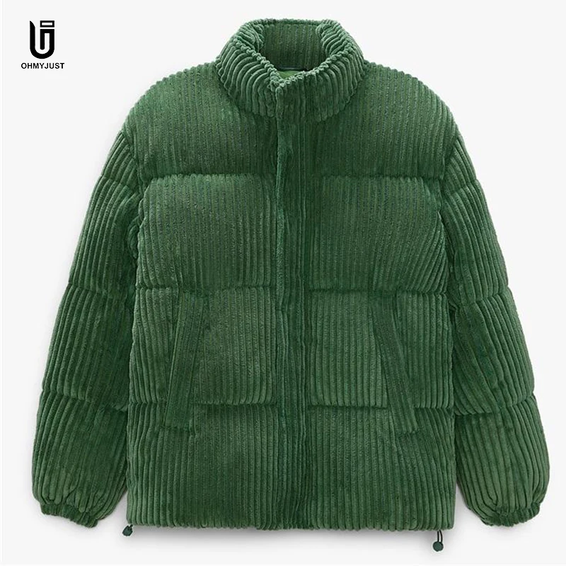 Customized Logo Oversized Jacket Casual Thick Corduroy Warm Heavy Weight  Down Coat Winter Men Quilted Puffer Jackets