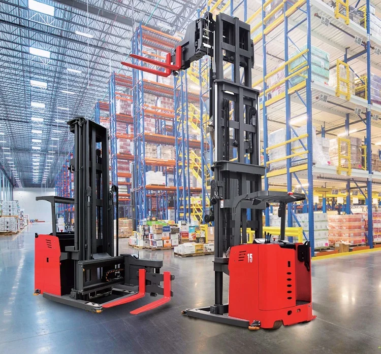 1.0Ton  1.5 Ton Narrow Aisle 3 Way VNA Electric Pallet Stacker Forklift Up to 9 Meters High