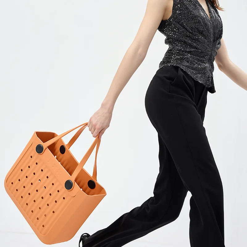 2024 Best-selling summer washable medium-sized large-capacity beach eva tote bag camping trip portable Silicone  Bags With Holes