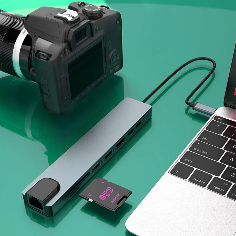  USB Type-C HUB 8 в 1 Многофункциональный адаптер для MacBook Pro и Type C Windows