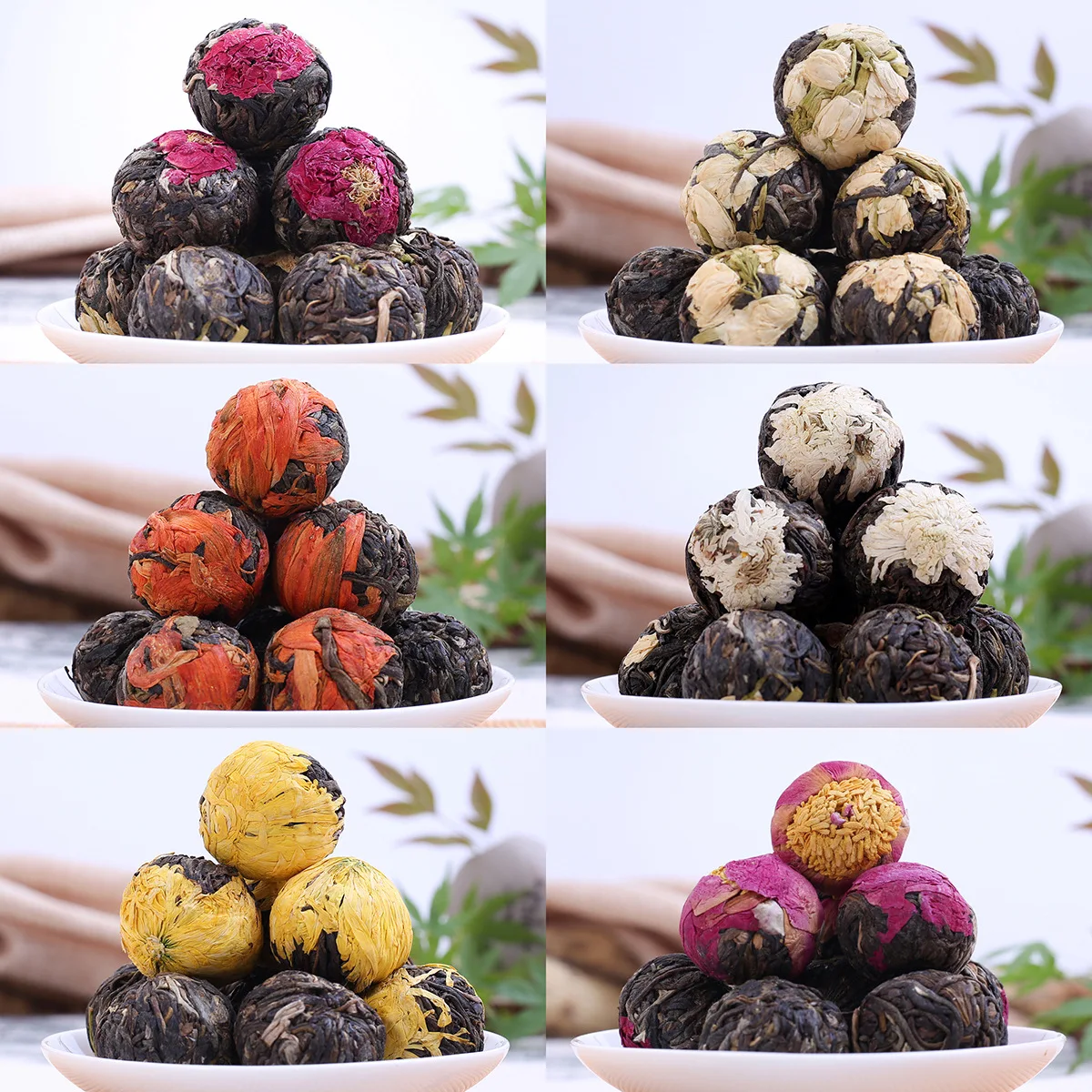 Beautiful flower tea puer flower dragon pearls with different flowers puer tea ball yunnan puerh cha