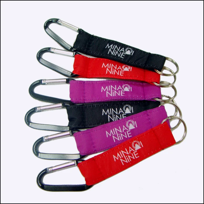 High Quality Carabiner Short Keychain Lanyard Custom Woven Logo Satin Carabiner Clips Key Ring Strap