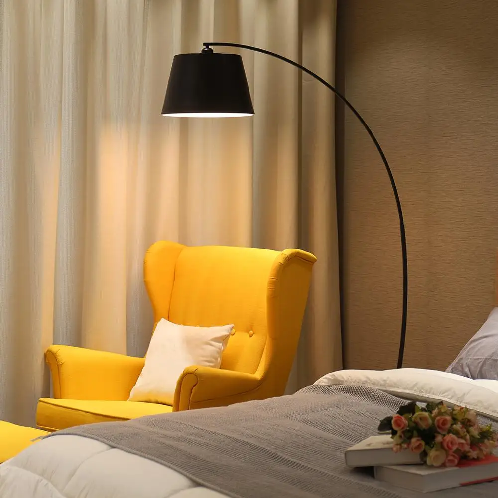High Quality Nodic Design Curved Arm Metal Base Yellow Standing Lamps Big Arc Fish Floor Lamp