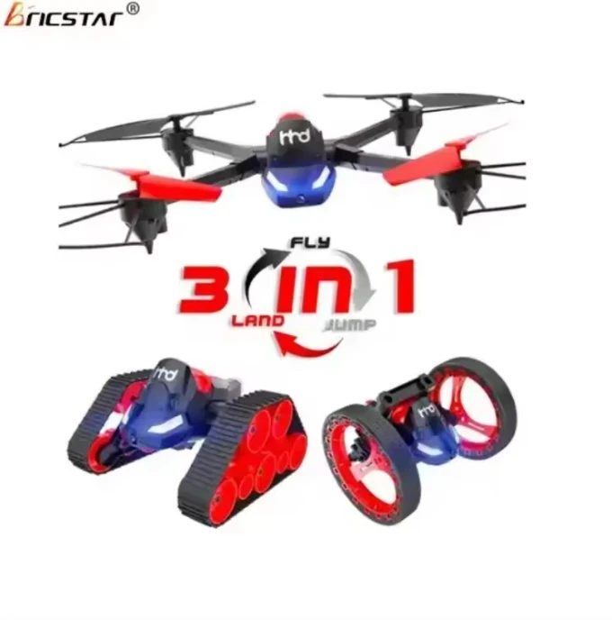 Bricstar 2.4G air land jump 3 in 1 rc quadcopter stunt car, rtf quadcopter with camera live video