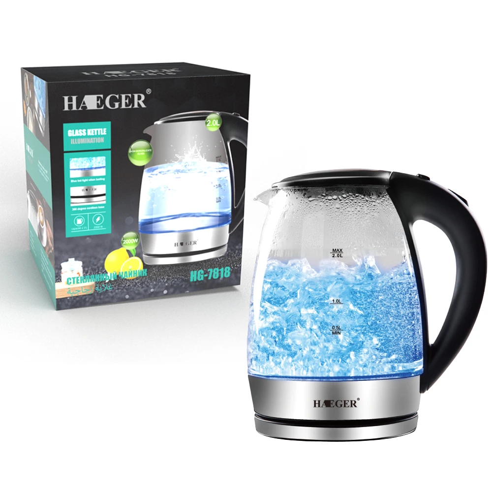 2000W High Borosilicate Glass Electric Water Kettle 2 Liter Cordless Hot Boiler with LED