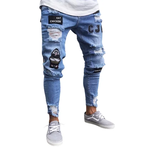 Custom Men Pants Denim Pants Wholesale Breathable Skinny Fitting Streetwear Clothing Patch Denim Low Rise Skinny Jeans