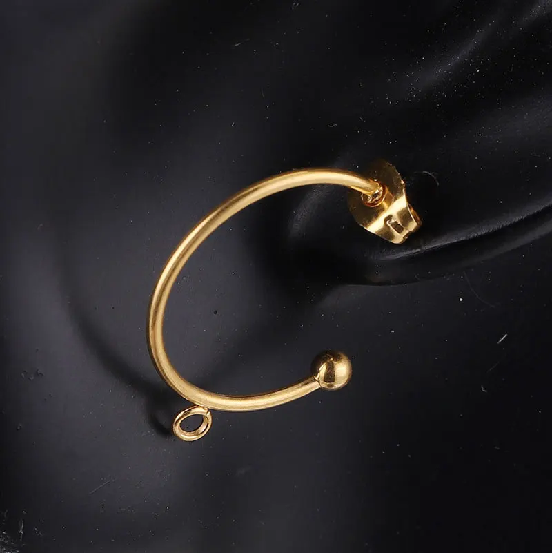 Stainless Steel C Shape Loop 18K Gold Hug Half Round Ear Post Open Jump Ring Earring Blank Fitting Base DIY For Jewelry Making