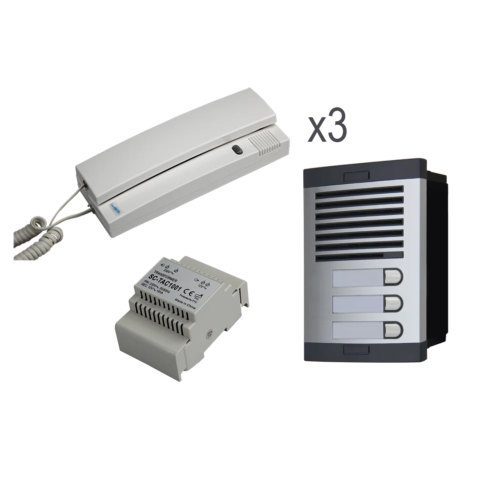 
3 Way Door Entry Kit 4+n Wiring Aluminum Panel Metal Push Button Embedded/Surface Installation Citymax 