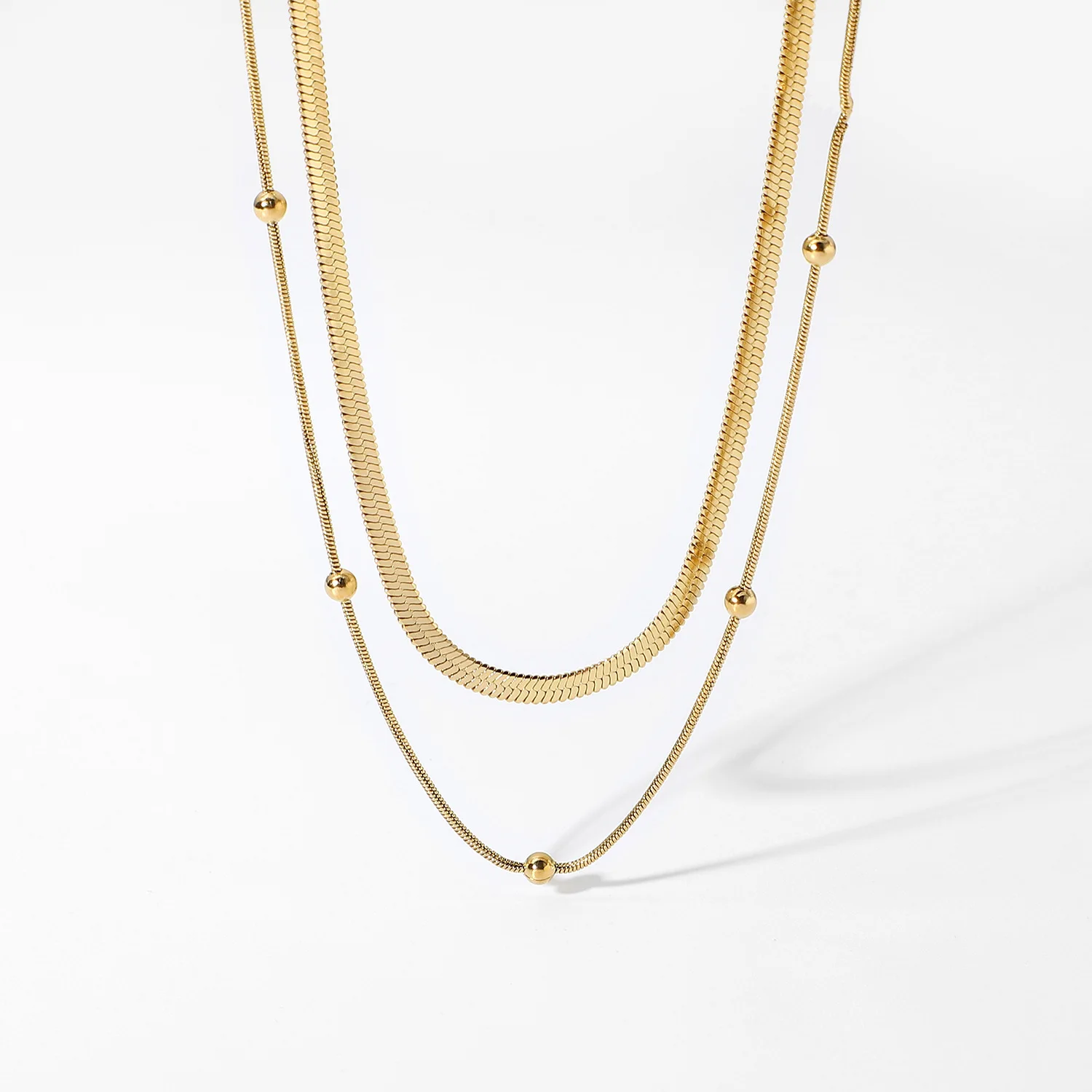 Euro America Unisex Double-Layered Stainless Steel Necklace Gold Plated Vintage Style Link Chain for Gift Jewelry for Women