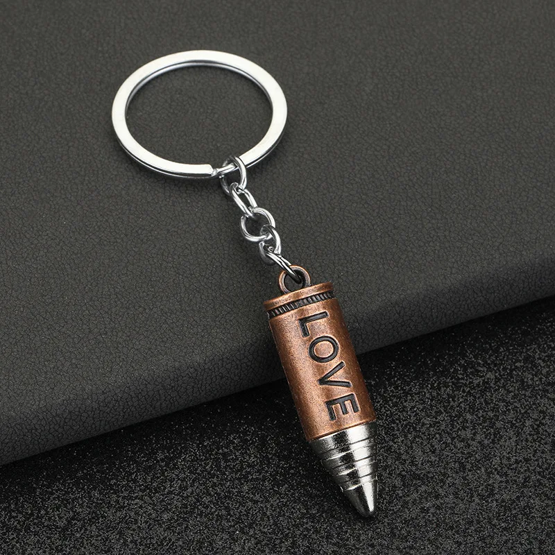 Wholesale Promotion Gift Custom Metal Mini Gun Bullet Keychain With Model Bullets Keyring Pendant