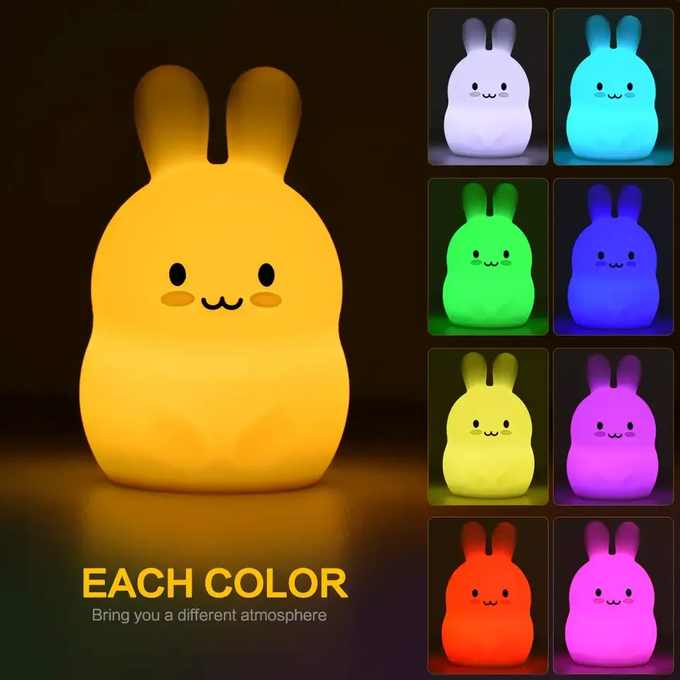 Wholesale Low MOQ USB Led Bunny Lamp Motion Sensor Night Light Cute Rabbit Children Silicone Night Lights For Kids Room